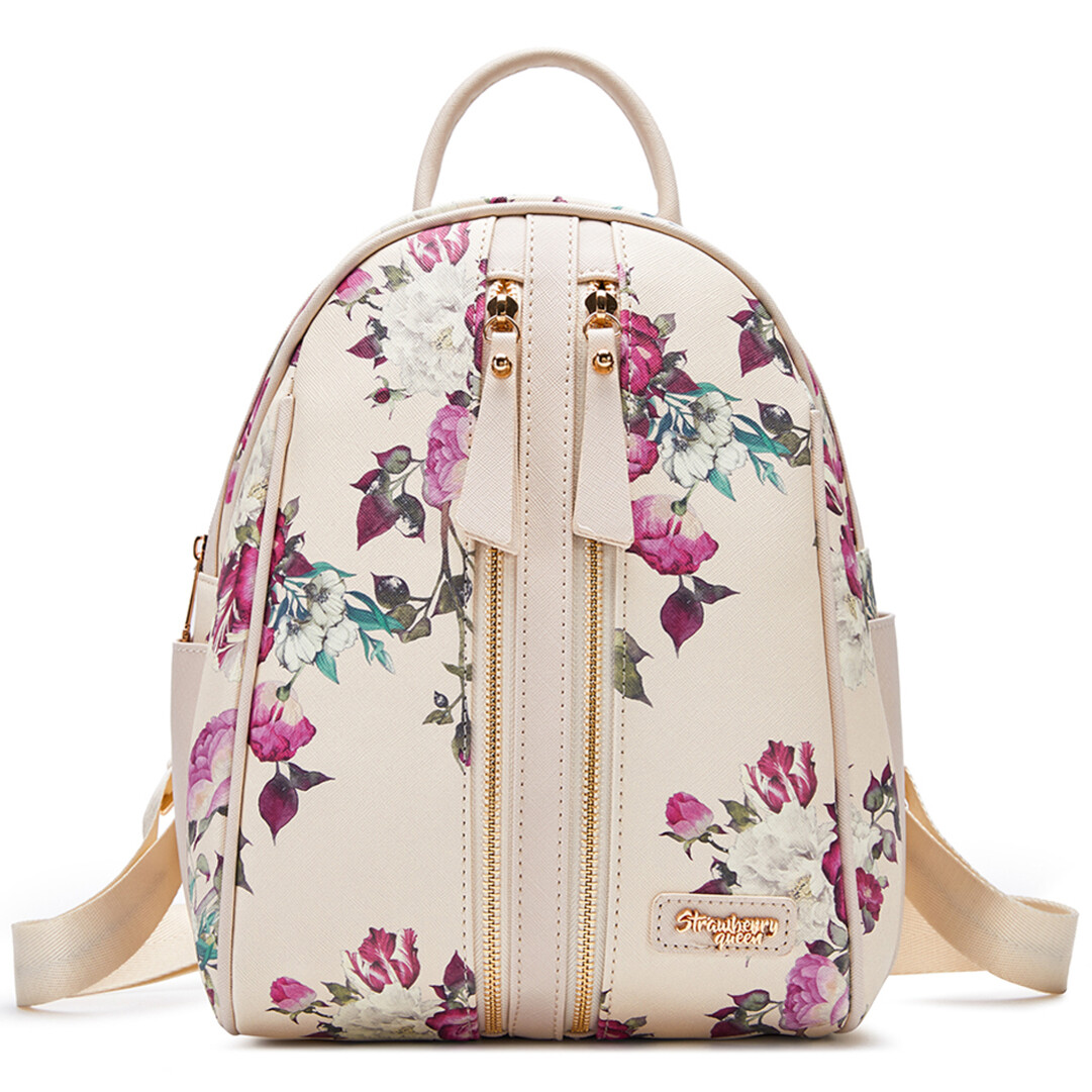 CANDY BACKPACK - FLORAL BL, BEIGE - Strawberry Queen