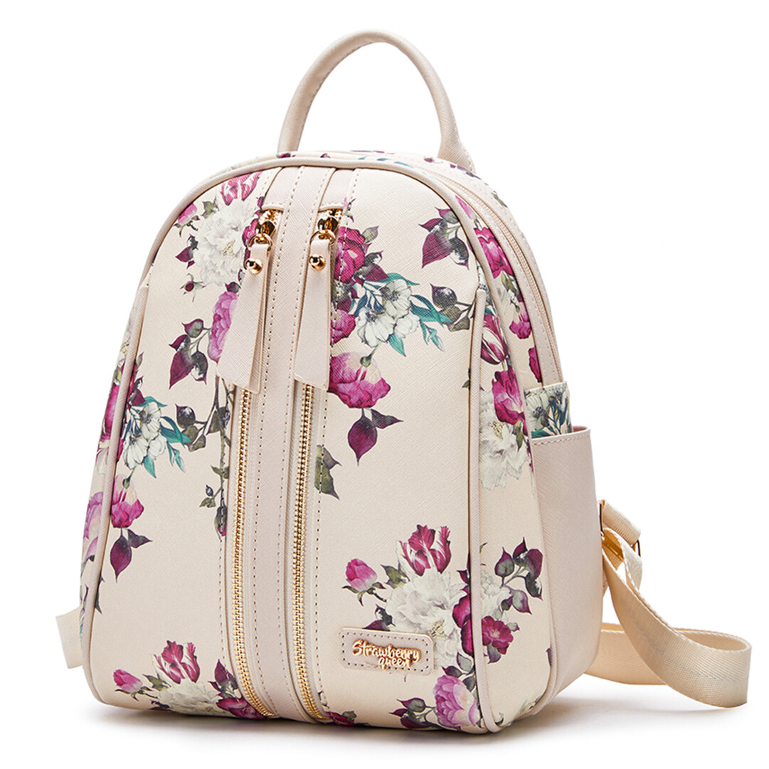 CANDY BACKPACK - FLORAL BL, BEIGE - Strawberry Queen